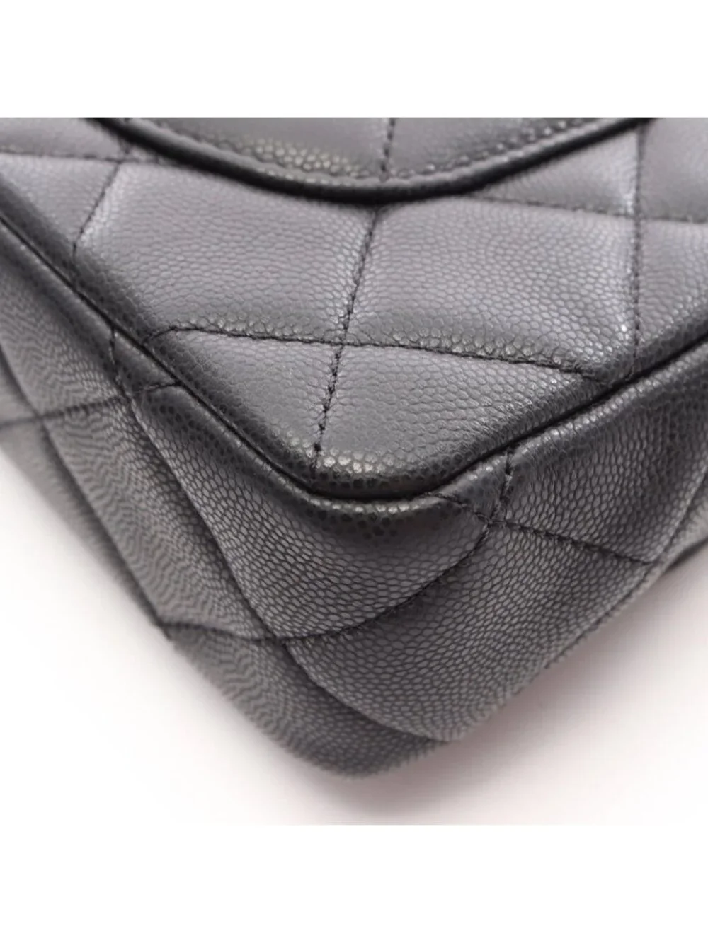 Chanel Shoulder Bag Quilted Black Caviar Leather Flap Chain